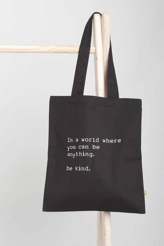 IN A WORLD BE KIND TOTE BAG BLACK