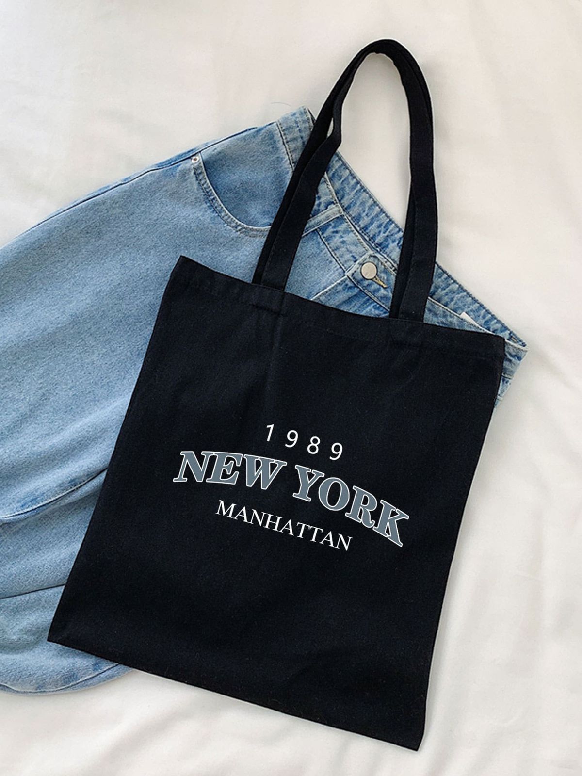 NEWYORK MANHATTAN TOTE BAG BLACK