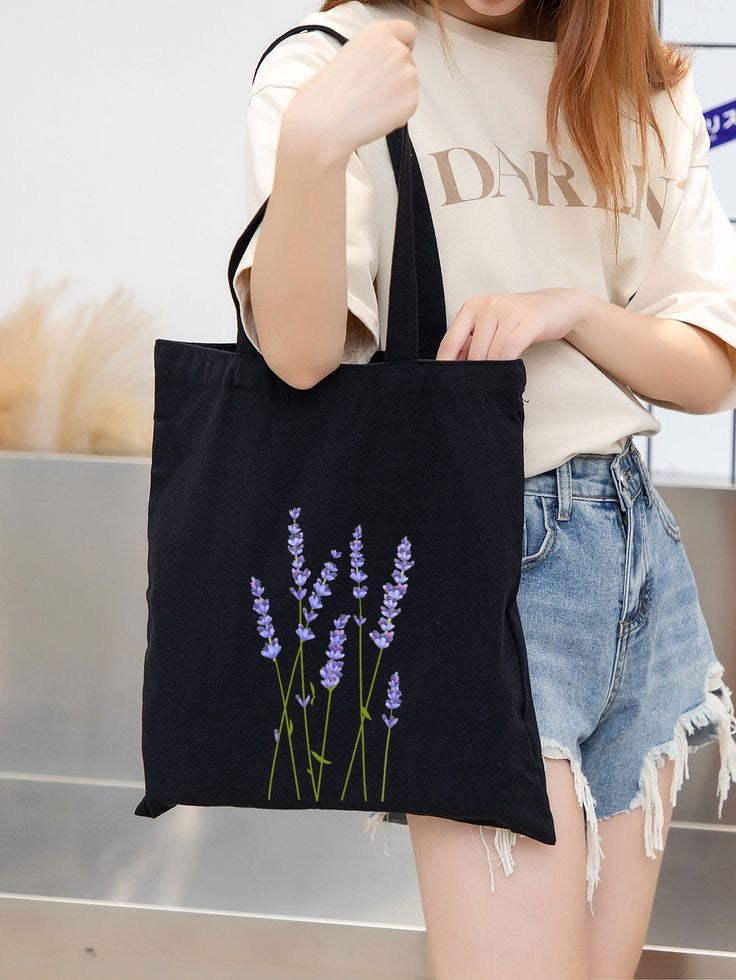 LAVENDER GRASS TOTE BAG BLACK