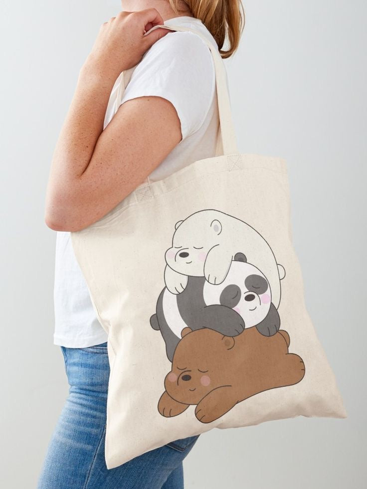 UPSIDE DOWN BEARS TOTE BAG BEIGE