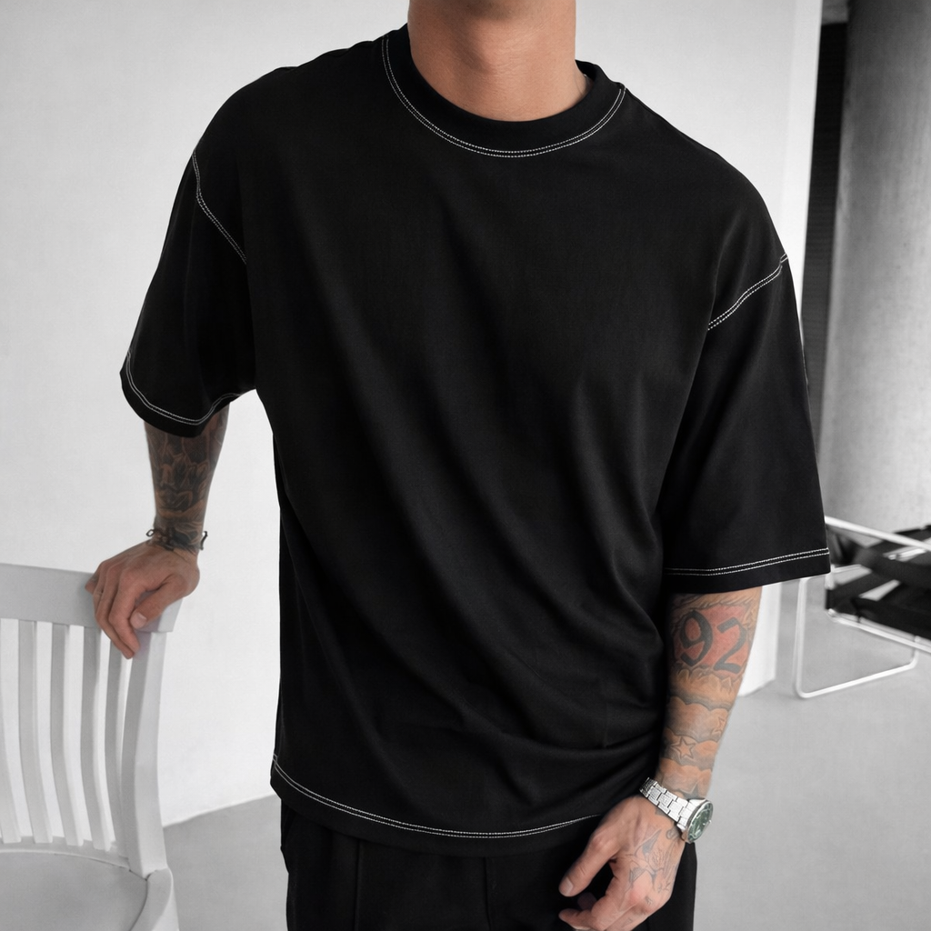 Contrast Thread T-Shirt Black