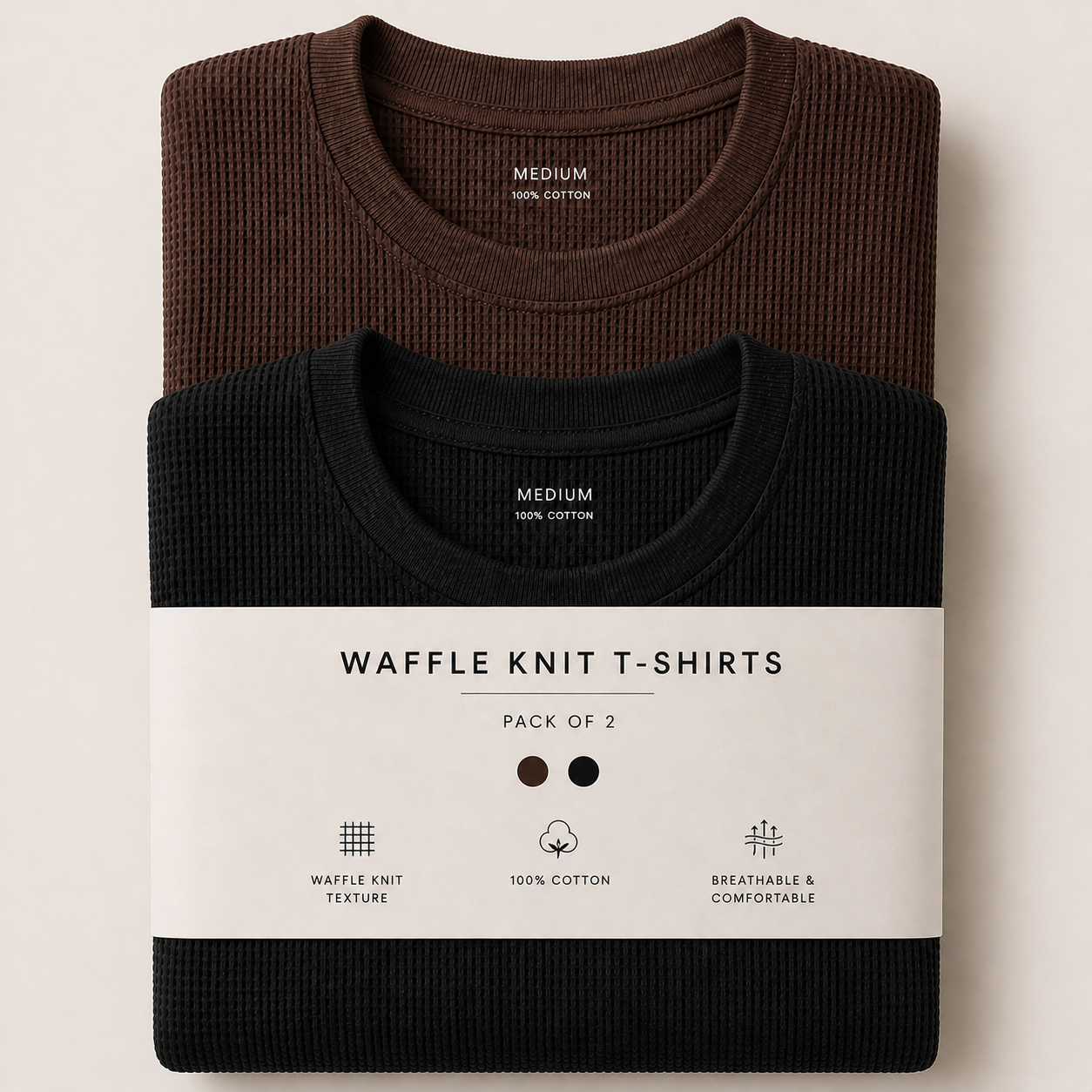 Pack Of Two Waffle Knitted Tshirts Brown - Black