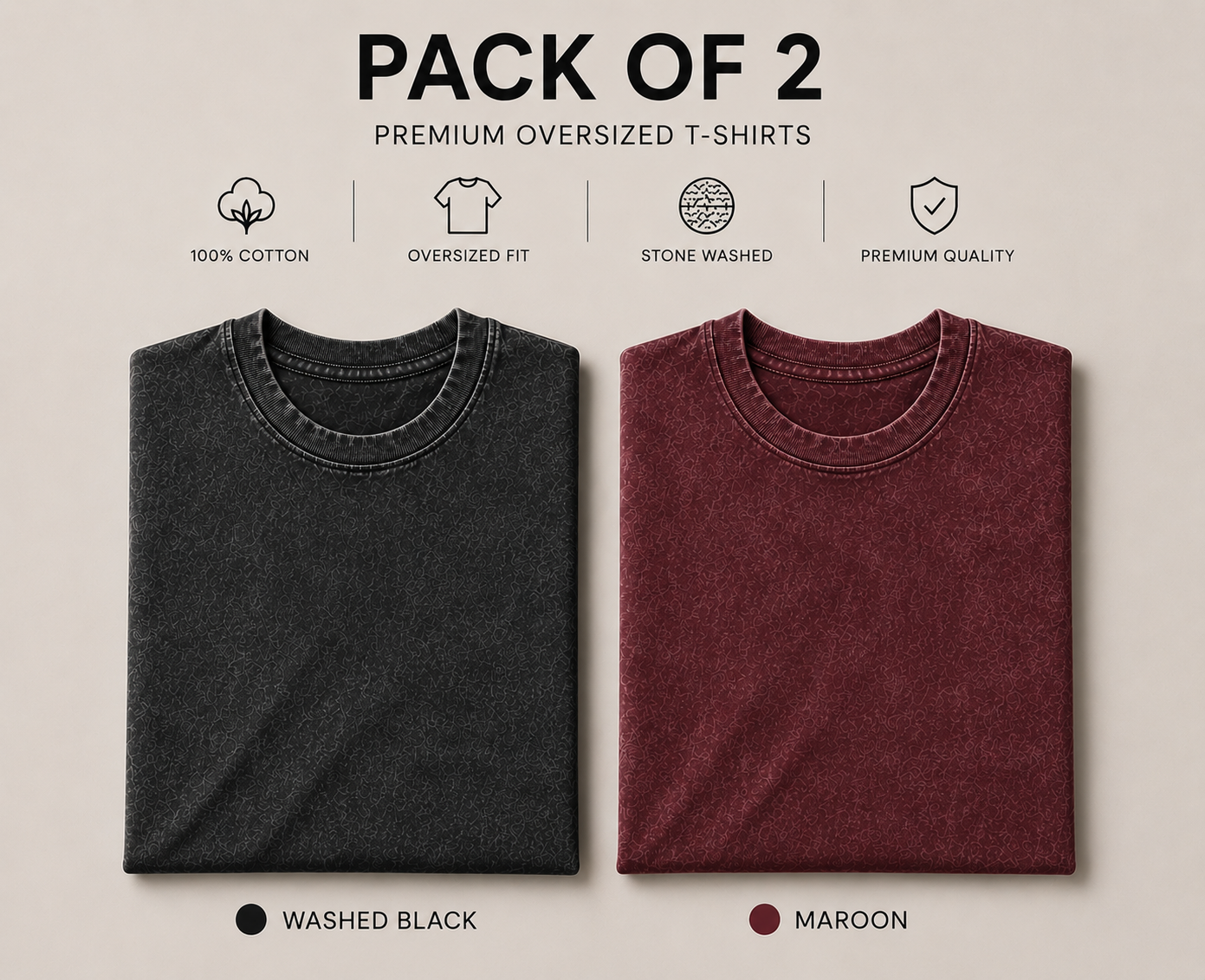 Pack Of Two Acid Washed Tshirts Maroon - Black