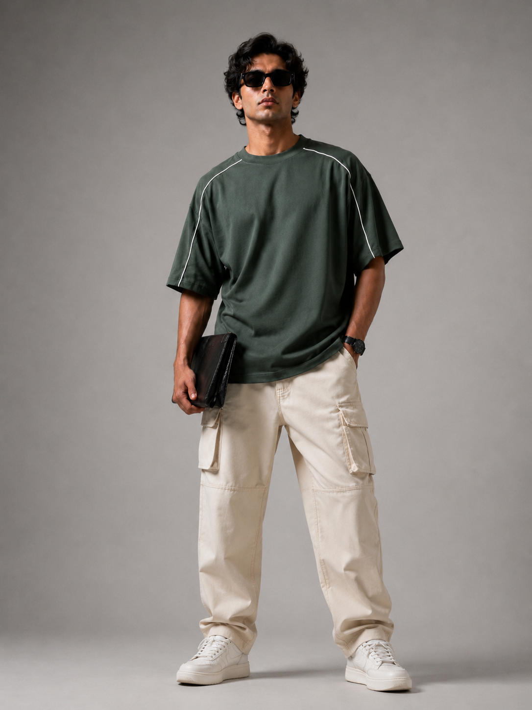 Sporty Piping Oversize Tshirt Forest Green
