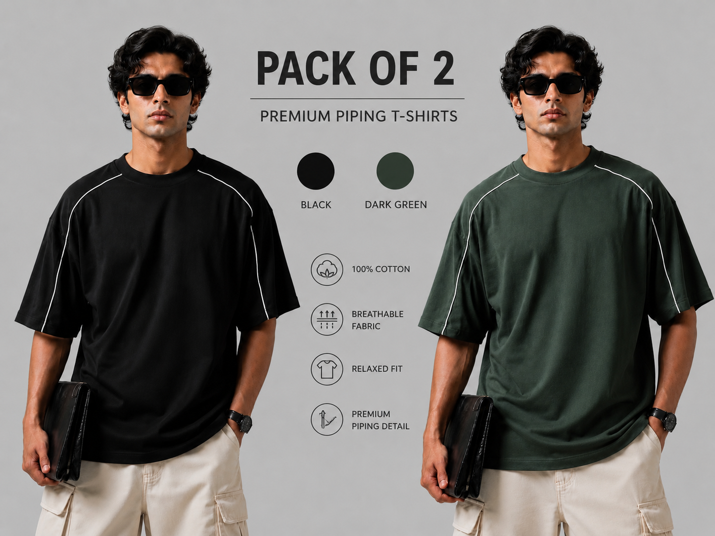 Pack Of Two Sporty Piping Tshirts