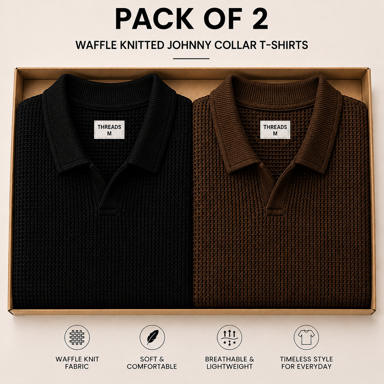 Pack Of Two Knitted Polo Tshirts Brown - Black