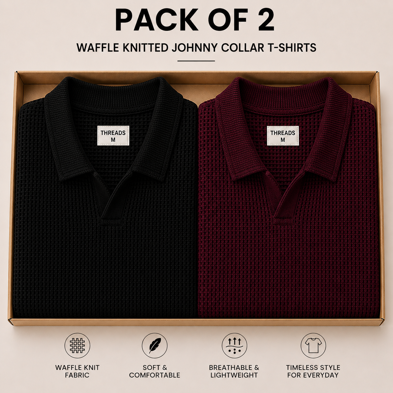 Pack Of Two Knitted Polo Tshirts Maroon - Black