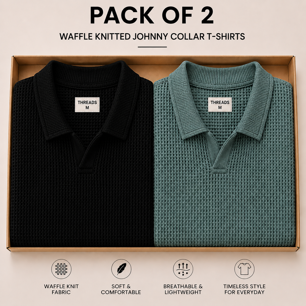 Pack Of Two Knitted Polo Tshirts Seige - Black