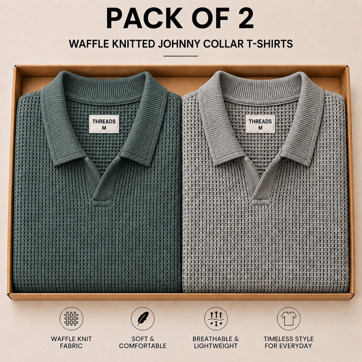 Pack Of Two Knitted Polo Tshirts H.Grey - Seige
