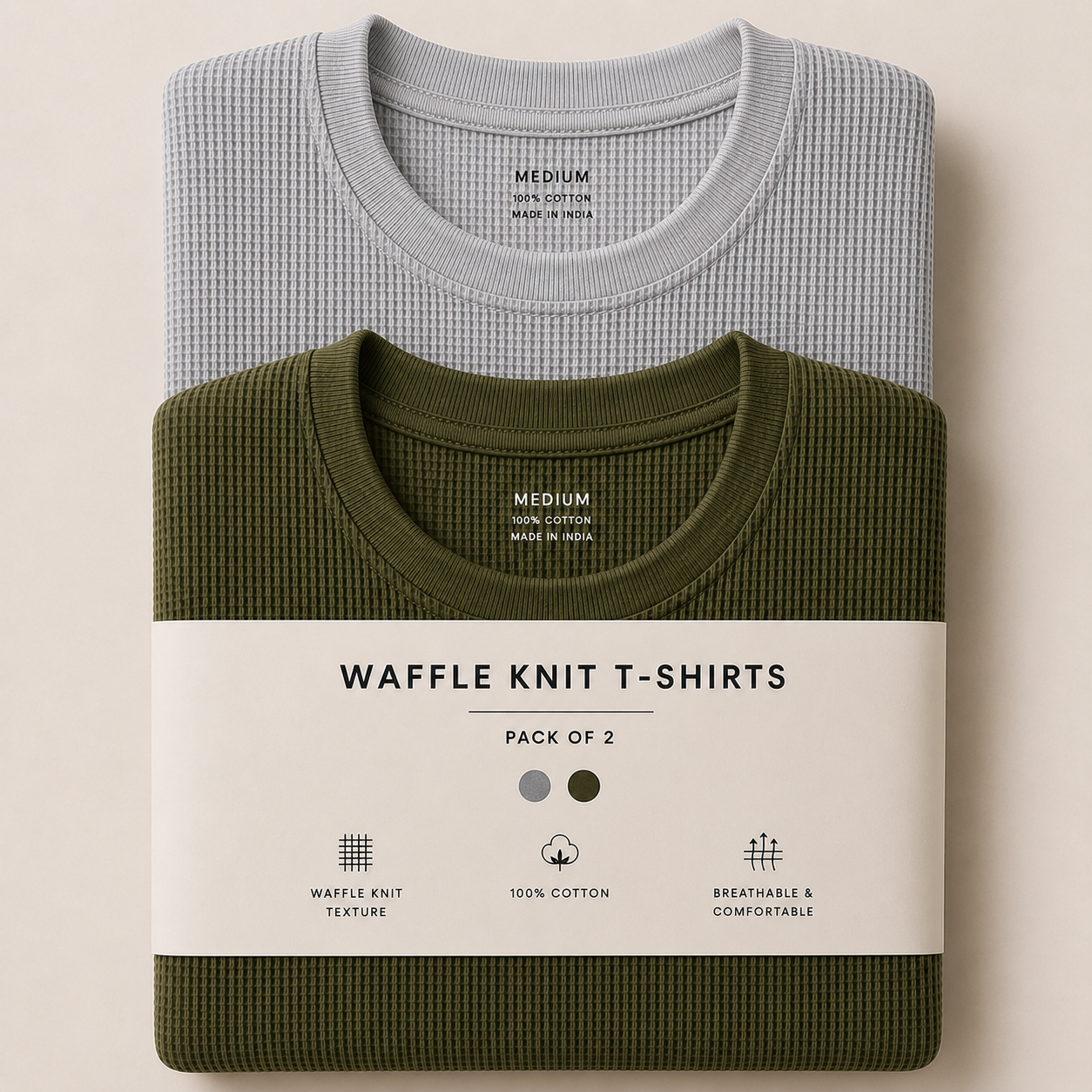 Pack Of Two Waffle Knitted Tshirts H.Grey - Olive
