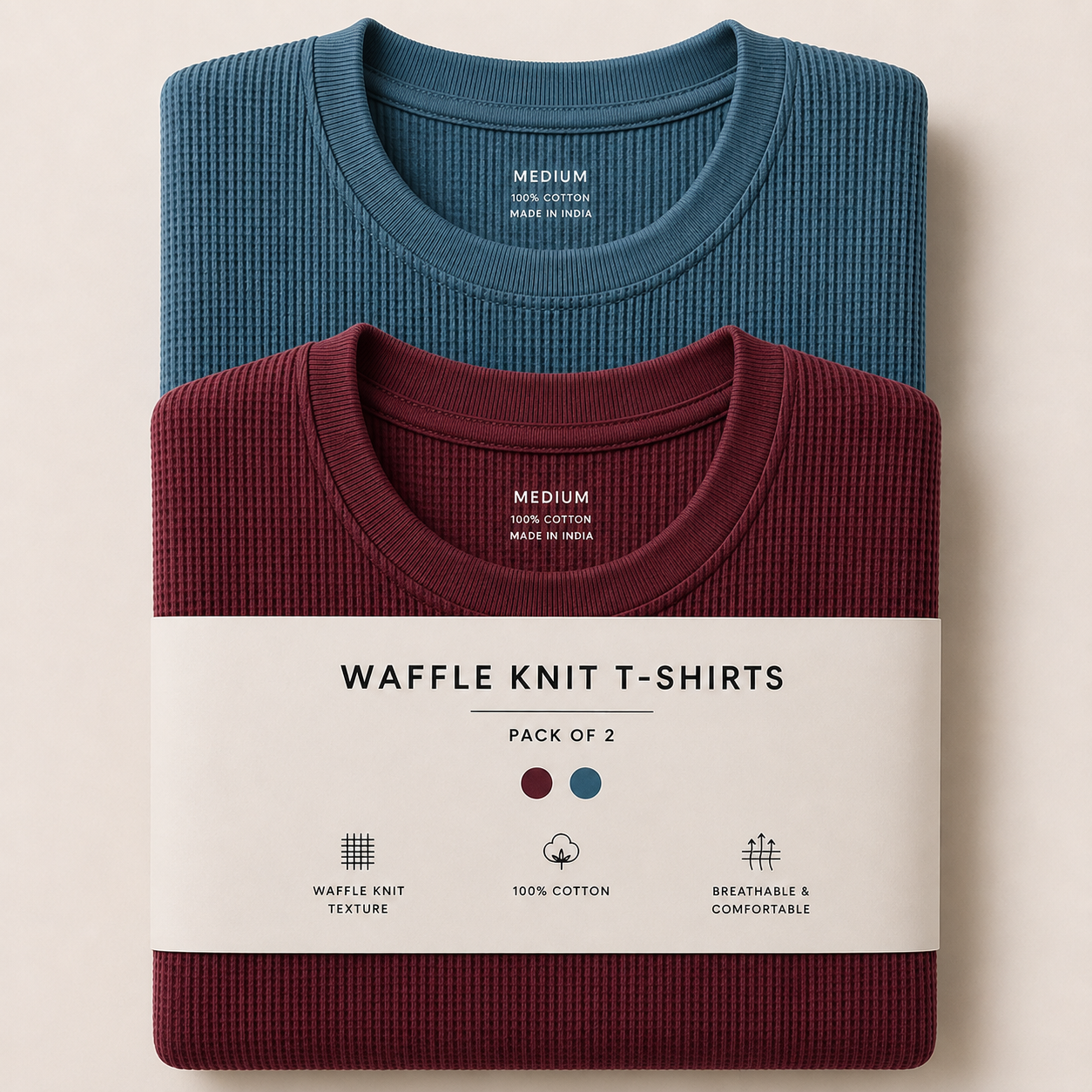 Pack Of Two Waffle Knitted Tshirts Maroon - Seige