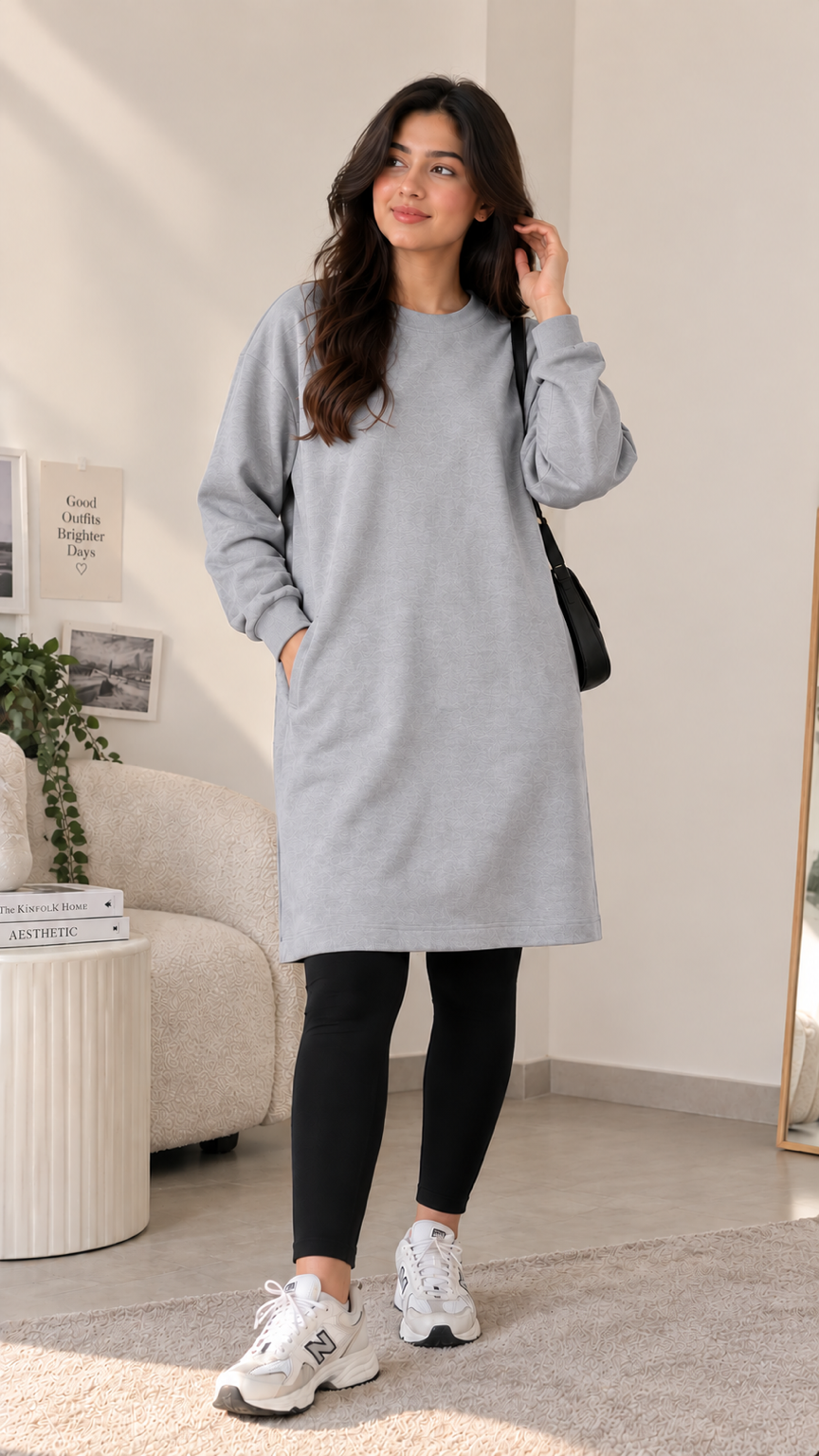 BASIC LONG LENGTH SWEATSHIRT GREY