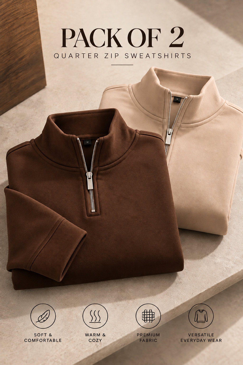 Pack of Two Quarter Zip Sweatshirts Brown - Skin