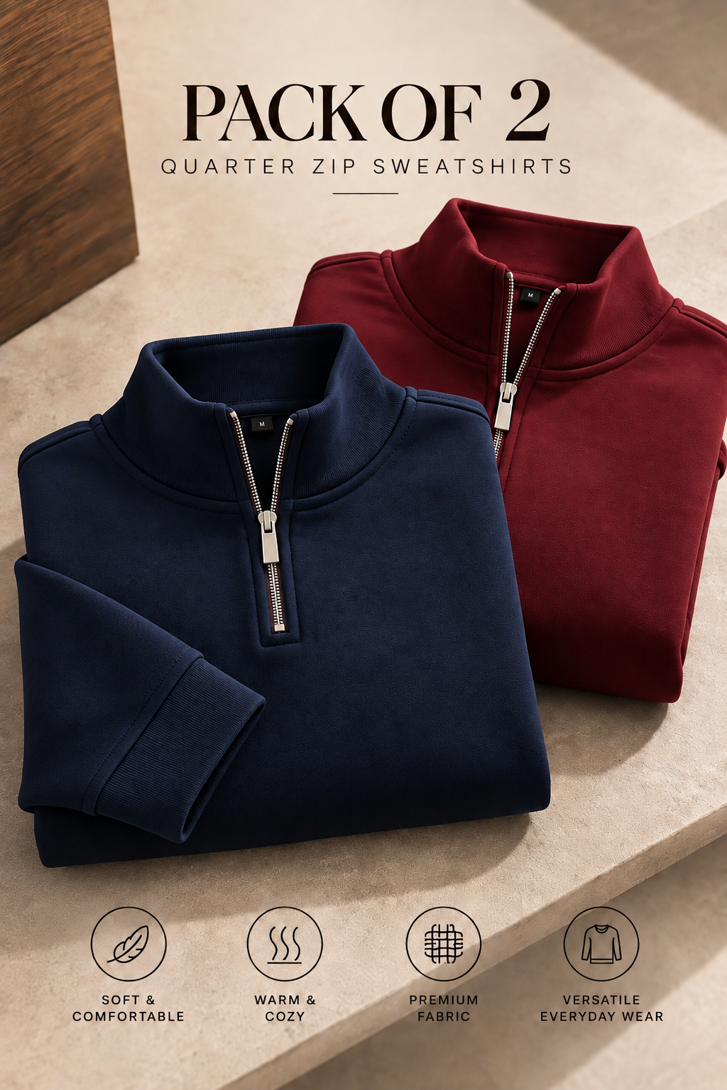 Pack of Two Quarter Zip Sweatshirts Navy - Maroon