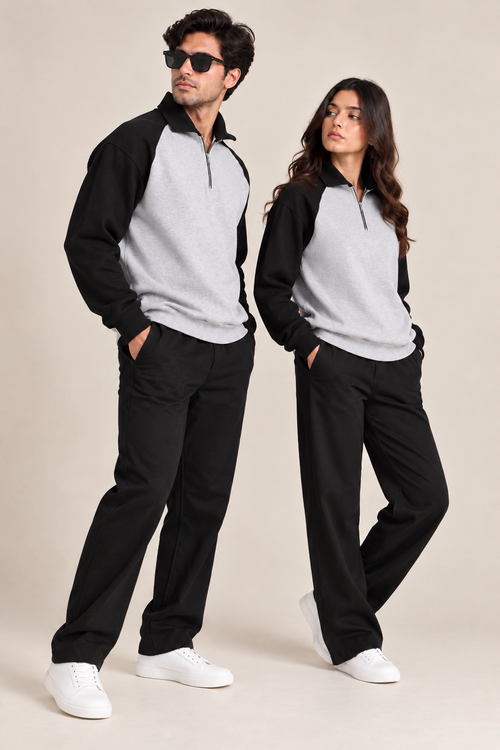 Quarter Zip Sweatshirt Raglan H.Grey