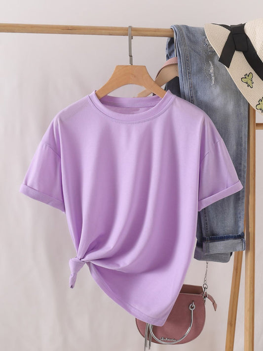 Lilac Solid Round Neck Tshirt
