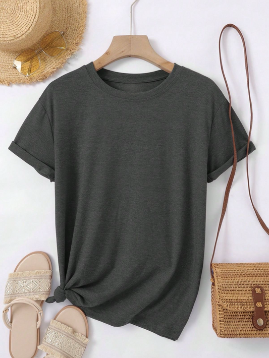 Charcoal Solid Round Neck Tshirt