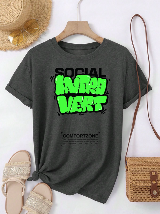 Charcoal Social Introvert Round Neck Tshirt
