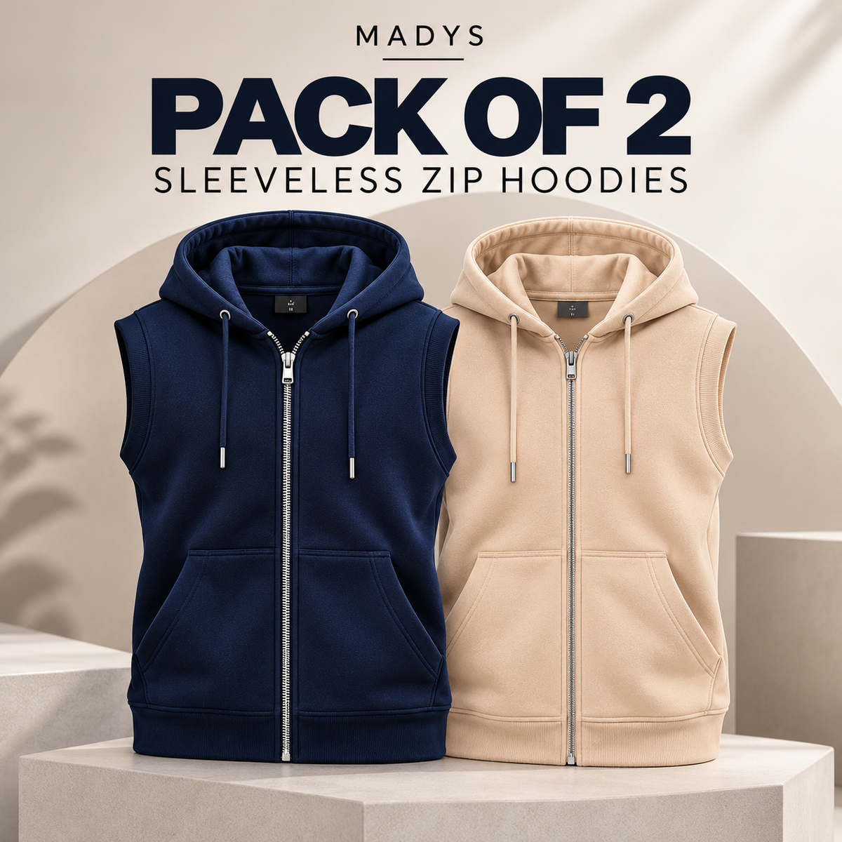 Pack of Two Sleeveless Zippers Navy - Beige