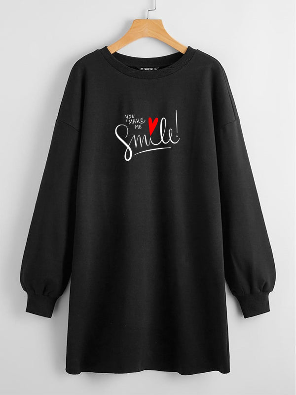 LONG LENGTH SWEATSHIRT BLACK YOU MAKE ME SMILE