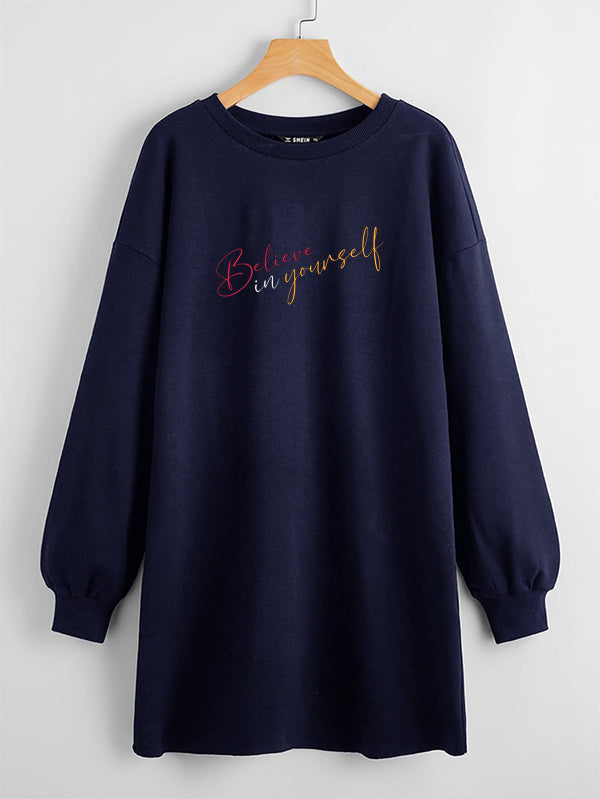 LONG LENGTH SWEATSHIRT NAVY BLUE BELIEVE IN YOURSELF