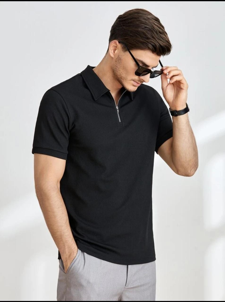 QUARTER ZIPUP POLO TSHIRT BLACK