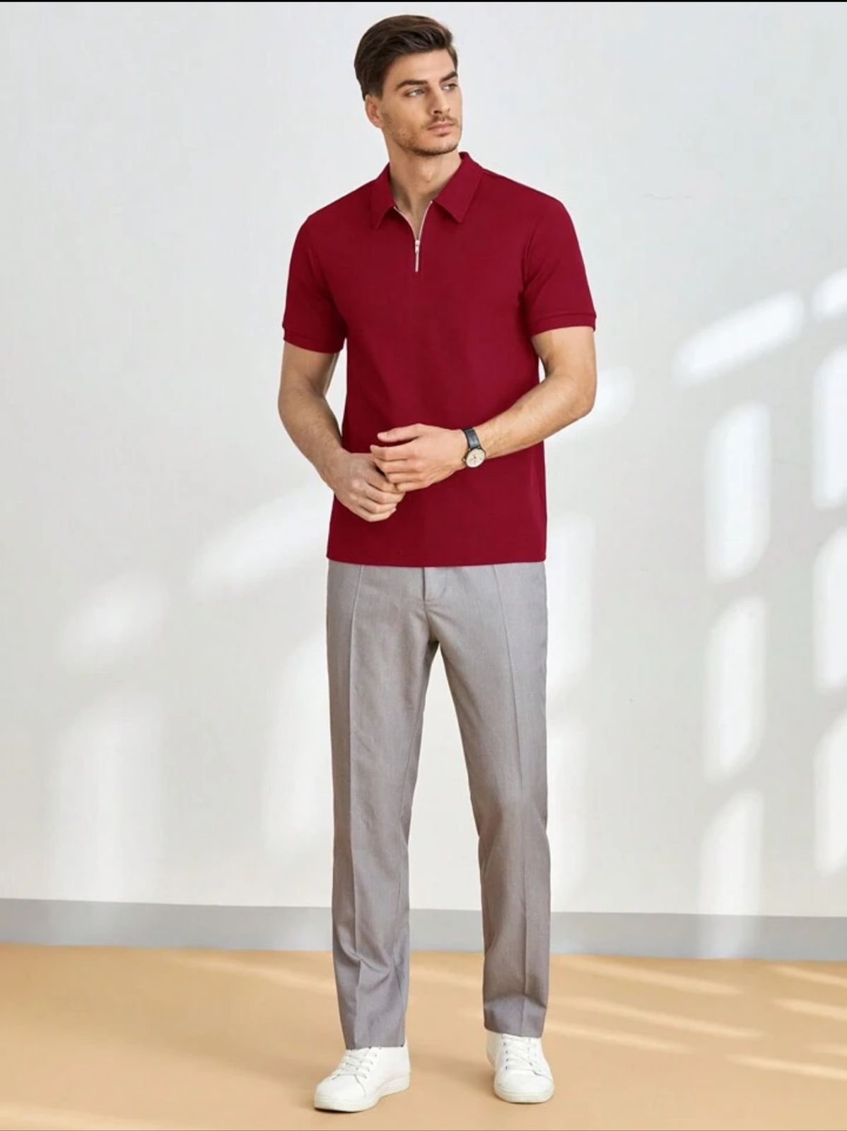 QUARTER ZIPUP POLO TSHIRT MAROON