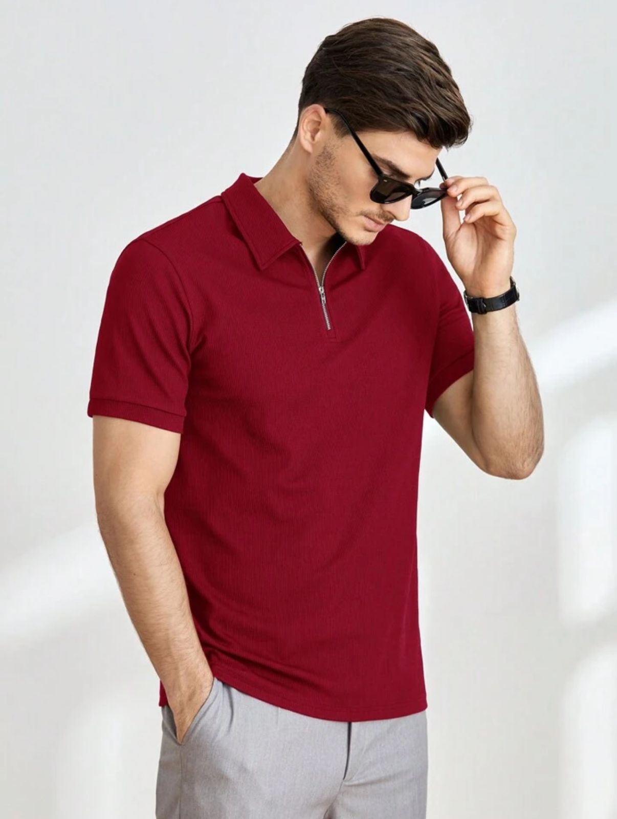 QUARTER ZIPUP POLO TSHIRT MAROON