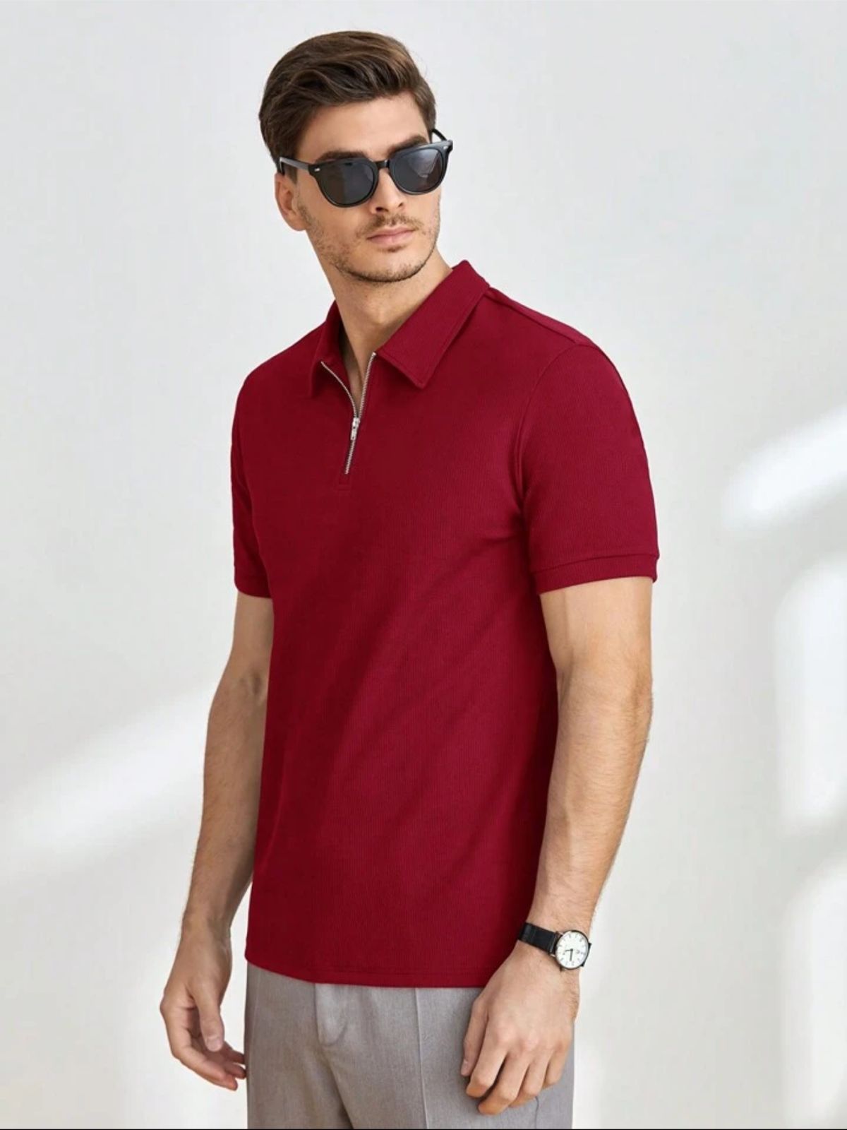 QUARTER ZIPUP POLO TSHIRT MAROON