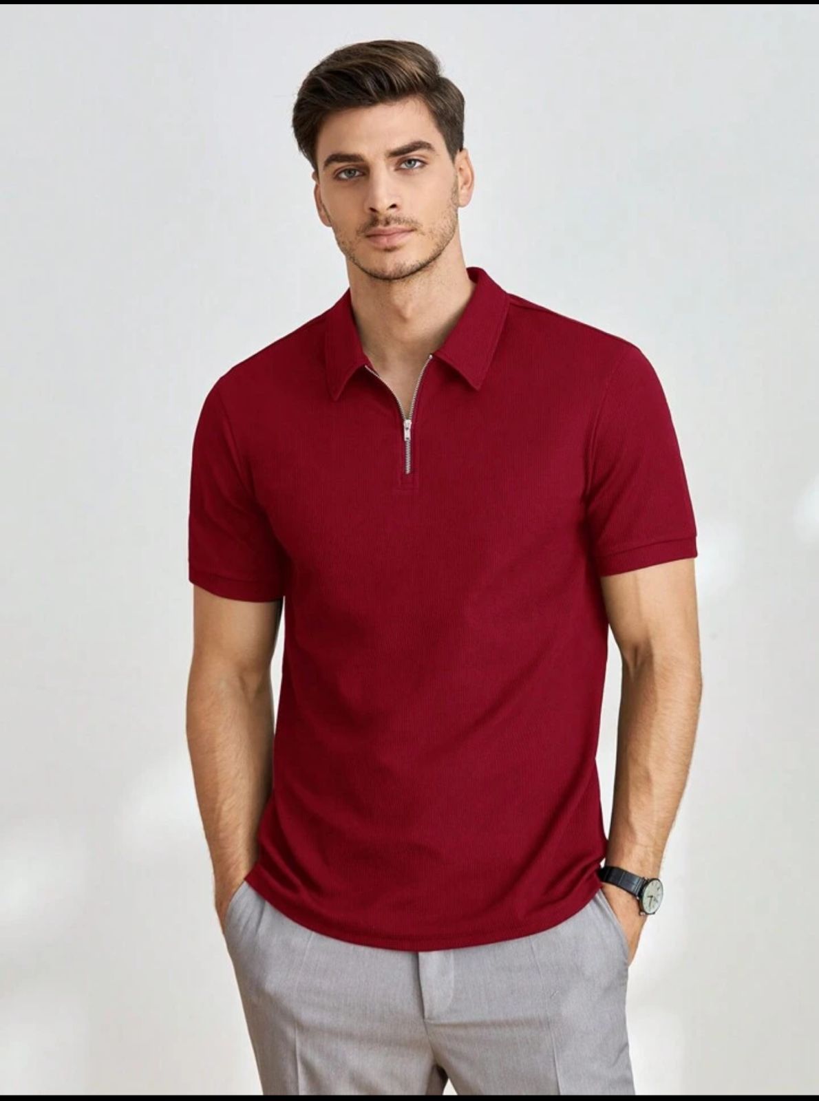 QUARTER ZIPUP POLO TSHIRT MAROON