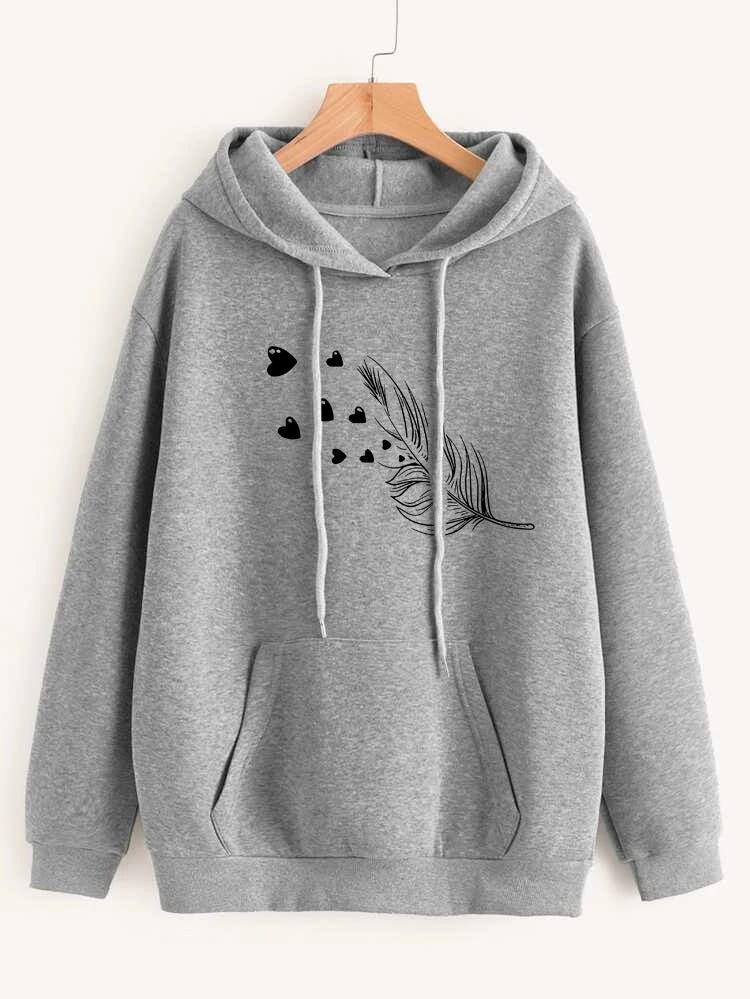 FEATHER LEAFS GREY HOODIE