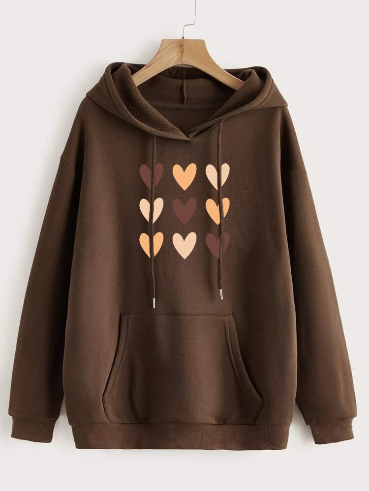 MULTI HEARTS BROWN HOODIE