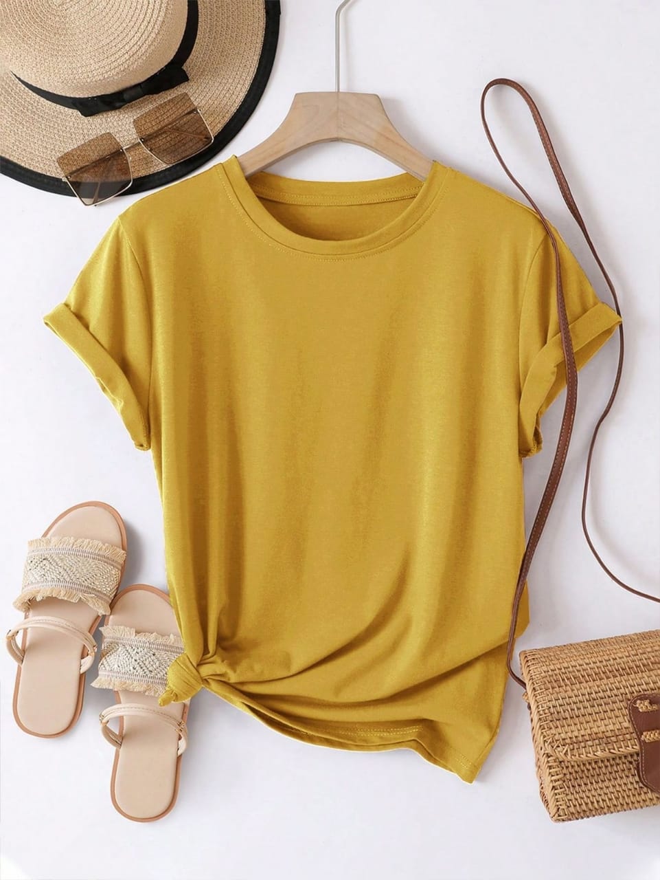 BASIC MUSTARD HALF SLEEVES TSHIRT