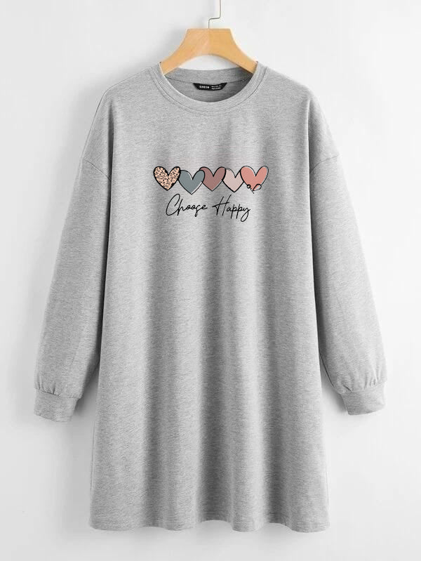 LONG LENGTH SWEATSHIRT GREY CHOOSE HAPPY