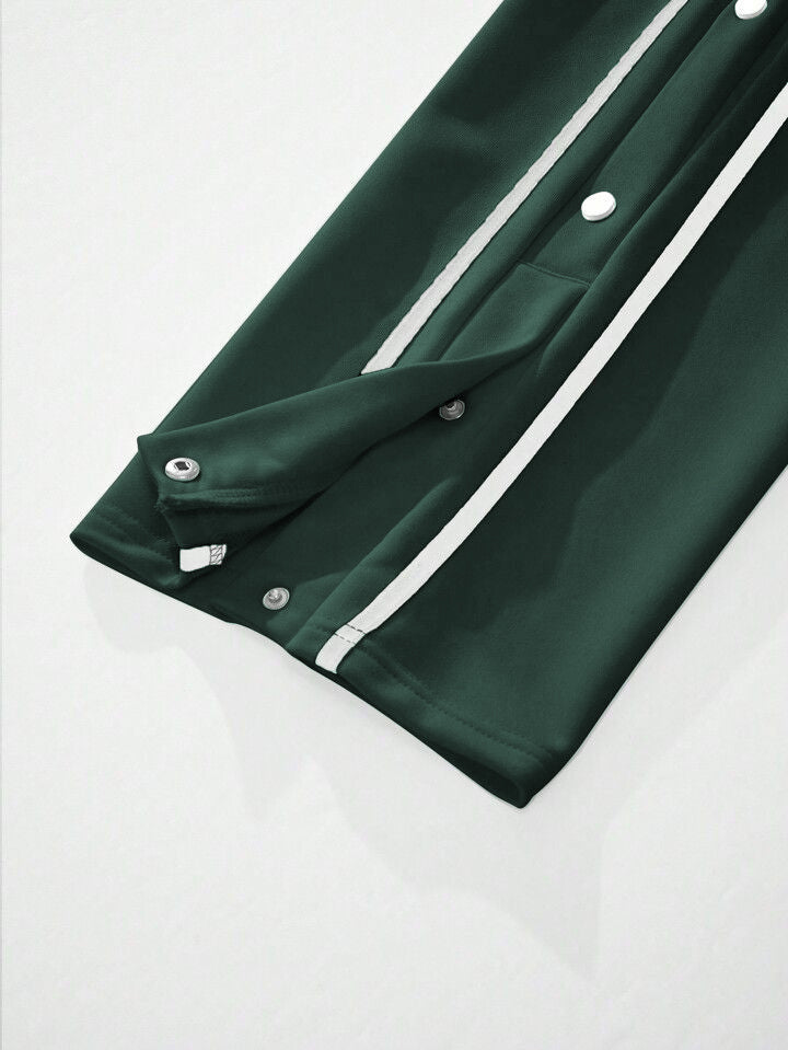 Manfinity Men Contrast Tape Button Side Drawstring Waist Trouser Green