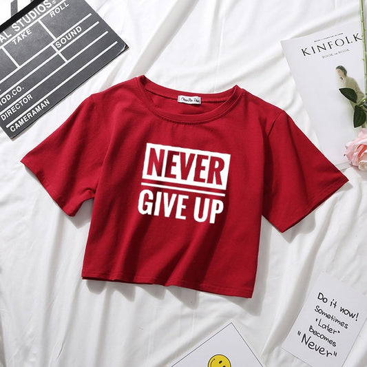 RED NEVER GIVE UP CROPTOP