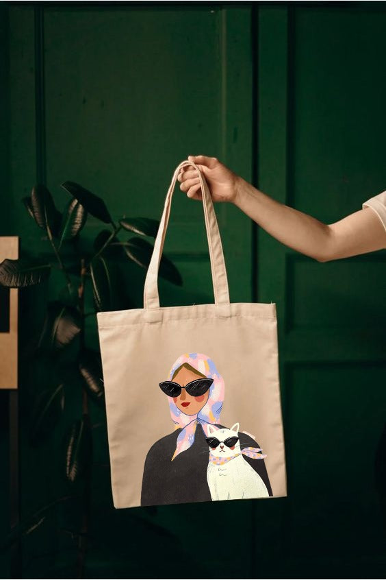 CAT WOMEN TOTE BAG BEIGE