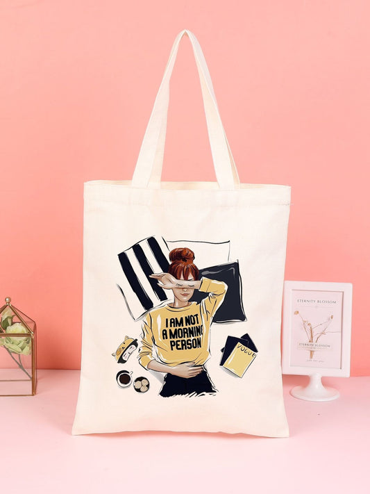 NOT A MORNING PERSON TOTE BAG BEIGE