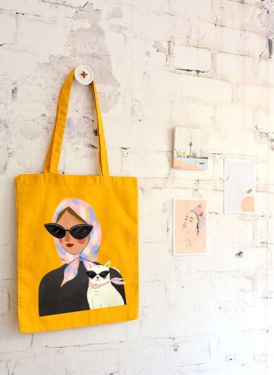 CAT WOMEN TOTE BAG MUSTARD