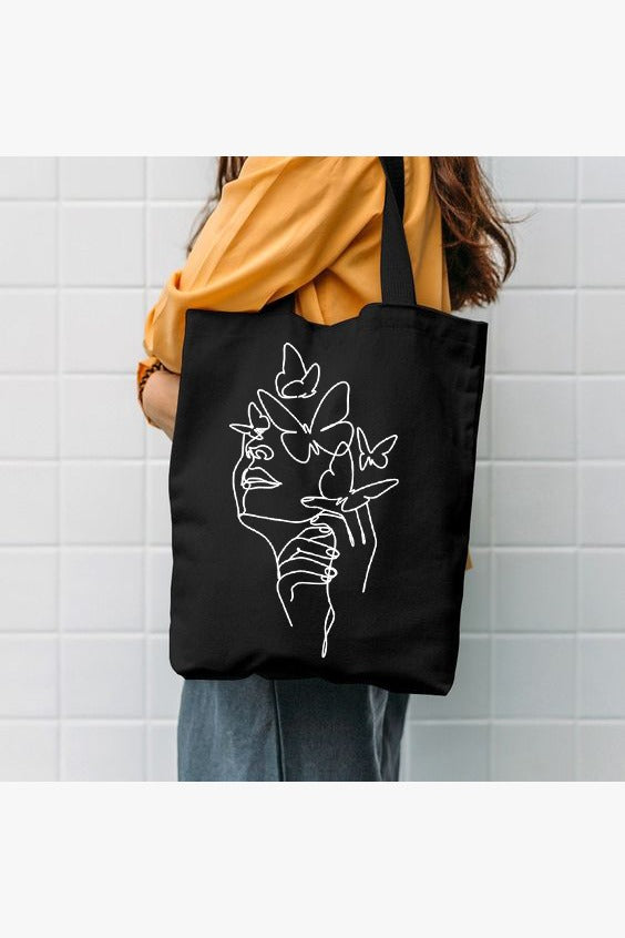FLOWER FACE SKETCH TOTE BAG BLACK