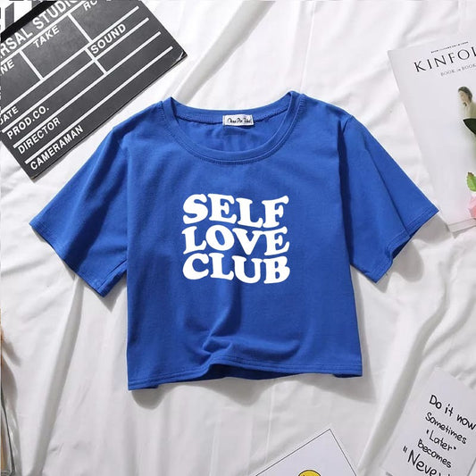 SELF LOVE CLUB BLUE CROPTOP