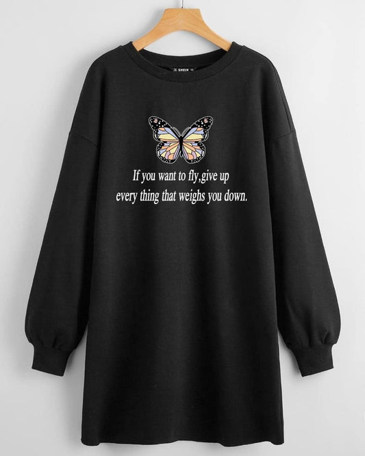 LONG LENGTH SWEATSHIRT WANT TO FLY BUTTERFLY