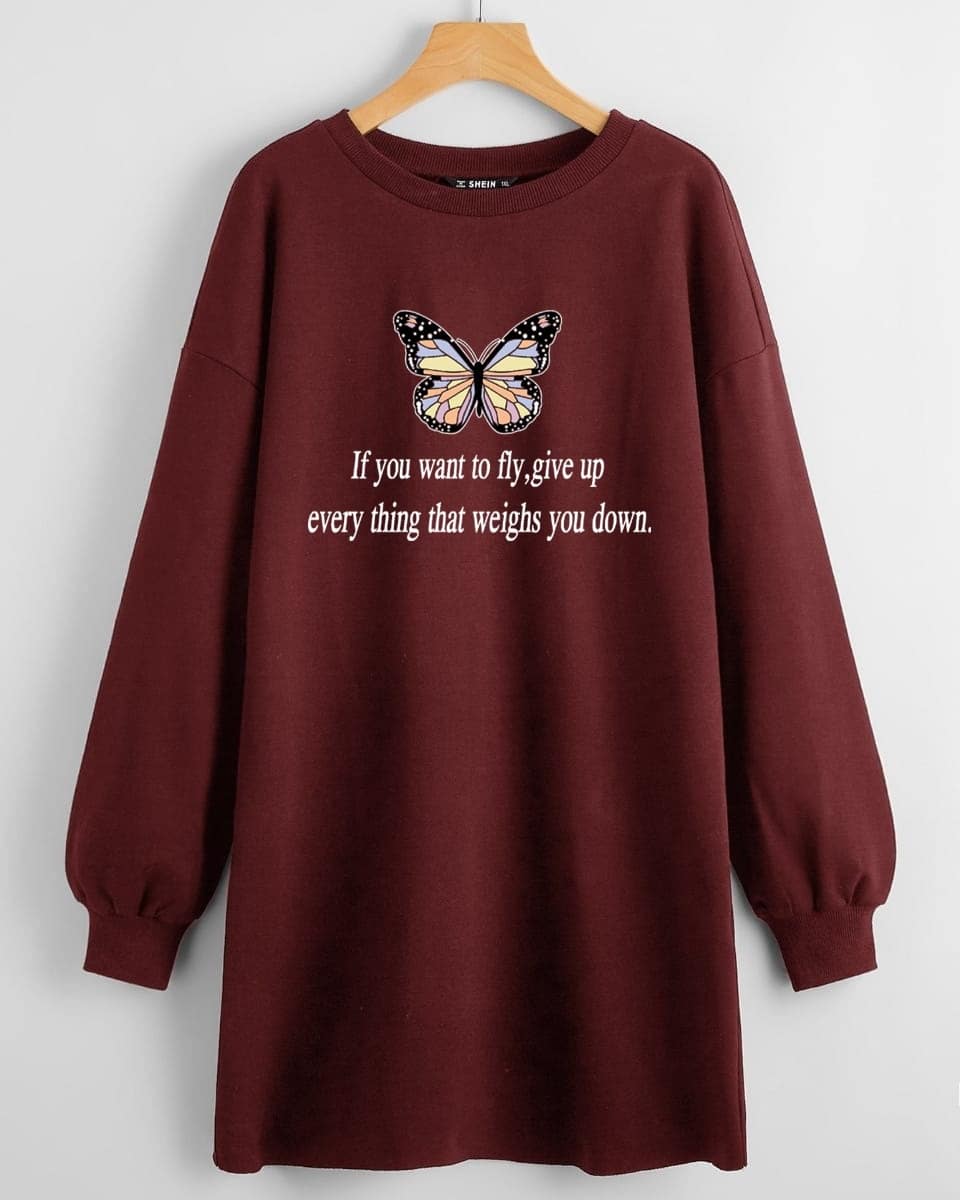 LONG LENGTH SWEATSHIRT WANT TO FLY BUTTERFLY