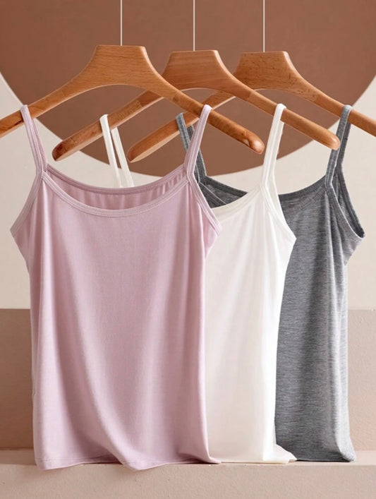 Pack Of Three Camisole Tops (White-Lilac-Grey)