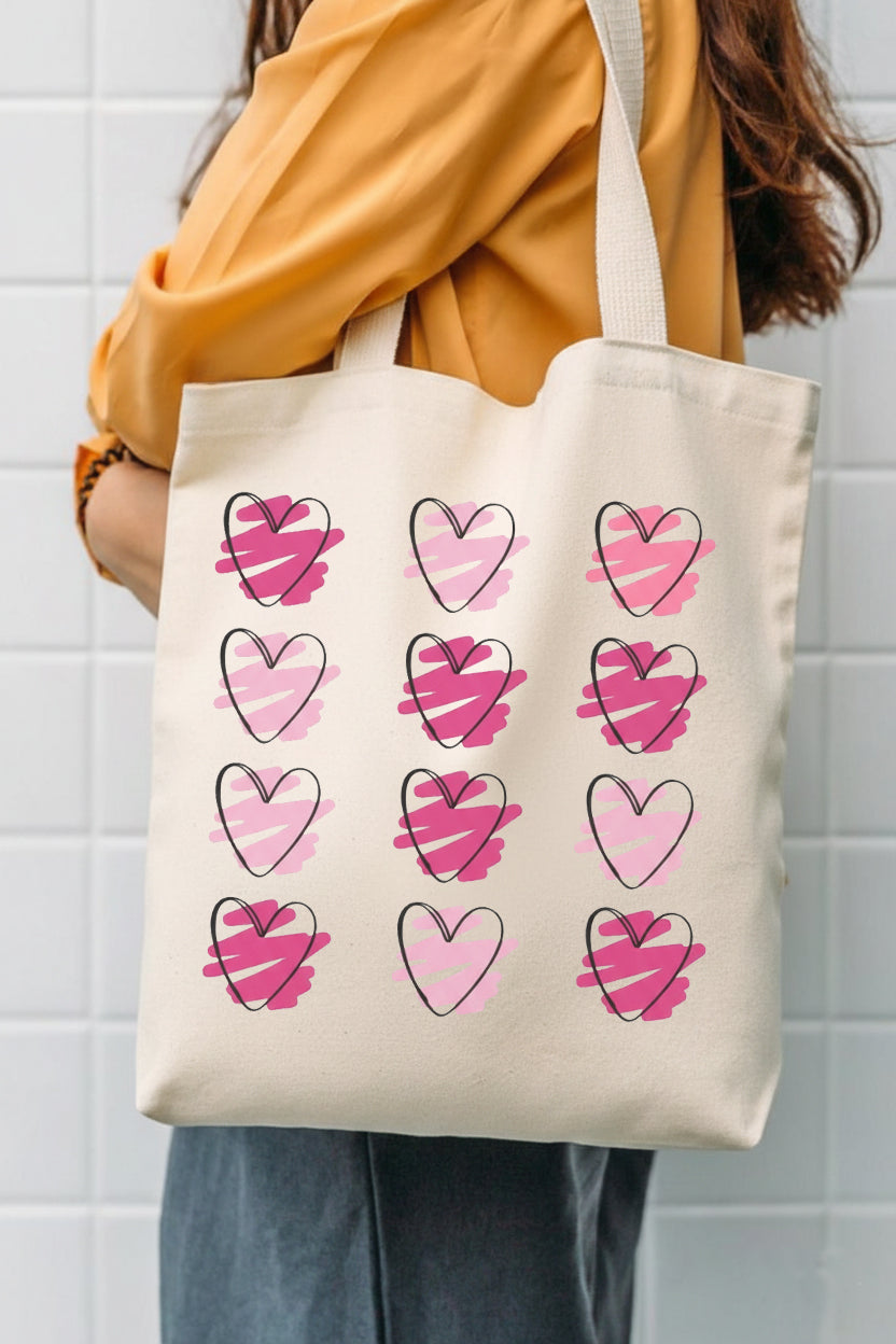PINK HEARTS TOTE BAG BEIGE
