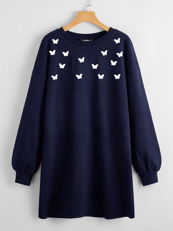 LONG LENGTH SWEATSHIRT BLACK BUTTERFLIES HEART (Copy)