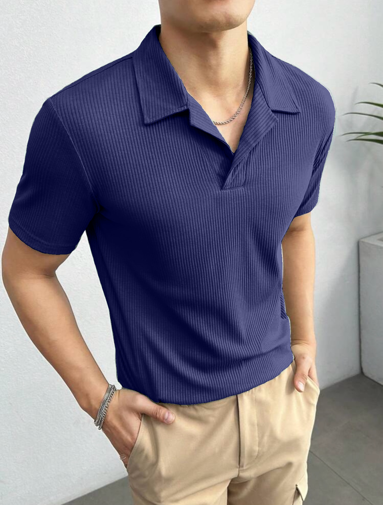 Polo Tshirt Waffle Knit Navy Blue