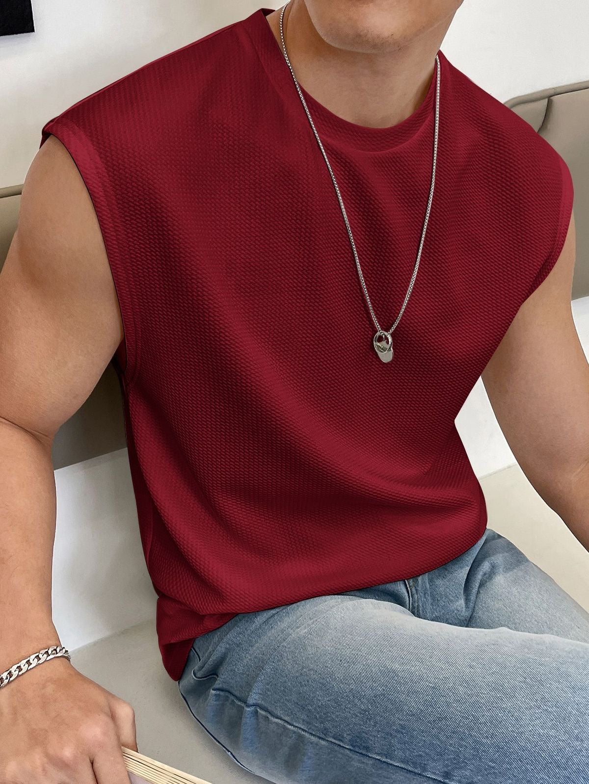 Waffle Knit Sleeveless Maroon