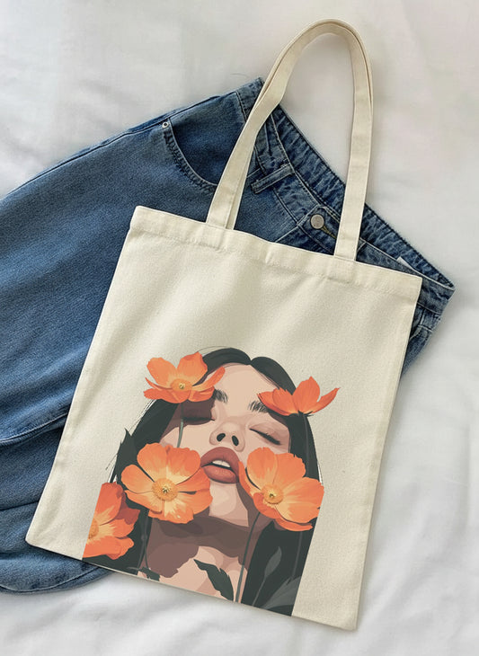 SUN-KISSED FLOWER GIRL TOTE BAG BEIGE