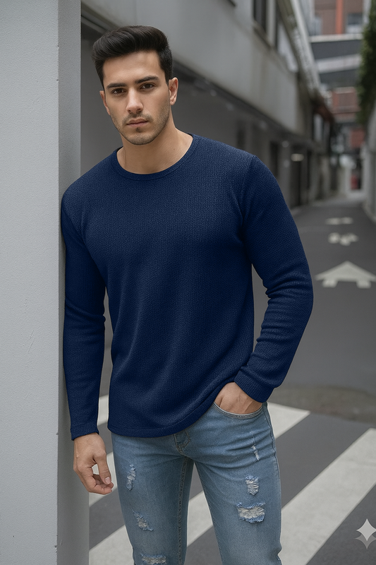 Fullsleeves Waffle Knitted Tshirt Navy